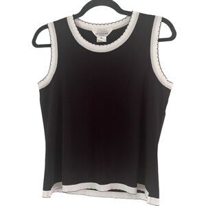 Misook Black Knit White Trim Preppy Academia Dressy Tank Top Sz Medium Petite